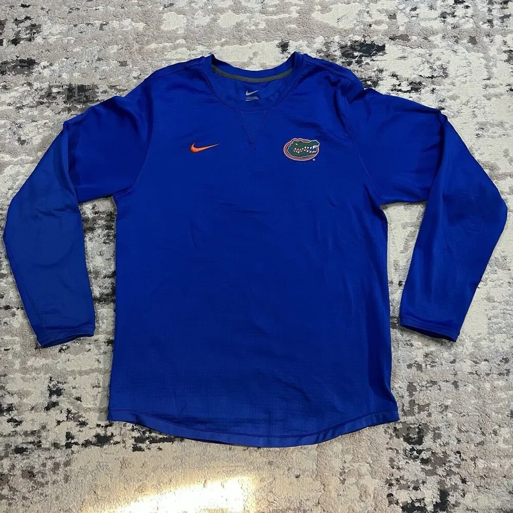 Nike Florida Gators Shirt Mens Large Long Sleeve Blue Embroidered Logo Waffle